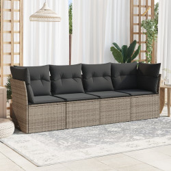 4 Pcs conjunto sofás de jardim c/ almofadões vime PE cinzento