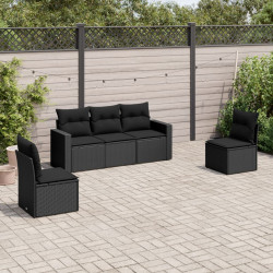 5 Pcs conjunto sofás de jardim com almofadões vime PE preto