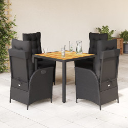 5 Pcs conjunto de jantar p/ jardim c/ almofadões vime PE preto