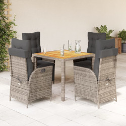 5 Pcs conjunto de jantar p/ jardim c/ almofadões vime PE cinza