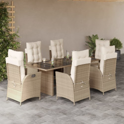 7 Pcs conjunto de jantar p/ jardim com almofadões vime PE bege