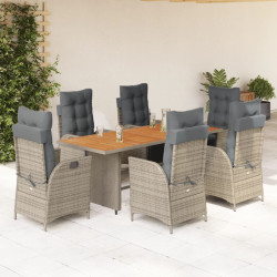 7 Pcs conjunto de jantar p/ jardim c/ almofadões vime PE cinza