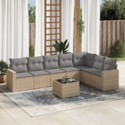 8 Pcs conjunto de sofás p/ jardim com almofadões vime PE bege