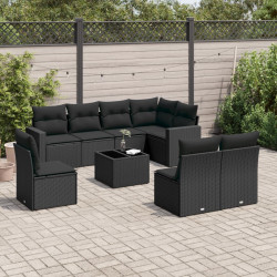 9 Pcs conjunto de sofás p/ jardim c/ almofadões vime PE preto