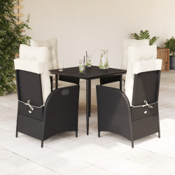 5 Pcs conjunto de jantar p/ jardim c/ almofadões vime PE preto