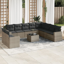 11 Pcs conjunto sofás de jardim c/ almofadões vime PE cinzento