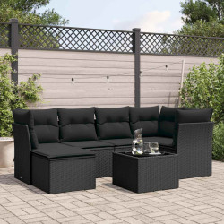 7 Pcs conjunto de sofás p/ jardim c/ almofadões vime PE preto