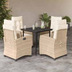5 Pcs conjunto de jantar p/ jardim com almofadões vime PE bege