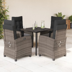 5 Pcs conjunto de jantar p/ jardim c/ almofadões vime PE cinza