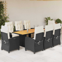 9 Pcs conjunto de jantar p/ jardim c/ almofadões vime PE preto
