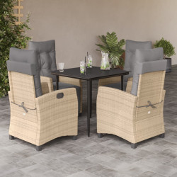 5Pcs conj. jantar jardim c/ almofadões vime PE bege misturado