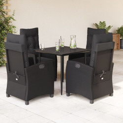 5 Pcs conjunto de jantar p/ jardim c/ almofadões vime PE preto