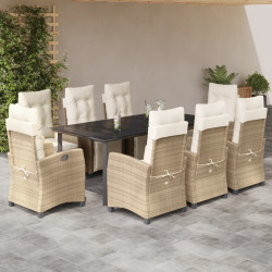9 Pcs conjunto de jantar p/ jardim com almofadões vime PE bege