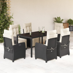 7 Pcs conjunto de jantar p/ jardim c/ almofadões vime PE preto