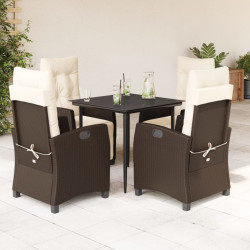 5 Pcs conjunto jantar p/ jardim c/ almofadões vime PE castanho