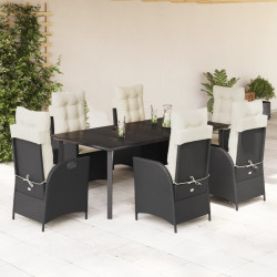 7 Pcs conjunto de jantar p/ jardim c/ almofadões vime PE preto