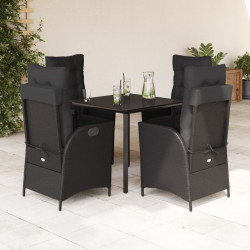 5 Pcs conjunto de jantar p/ jardim c/ almofadões vime PE preto