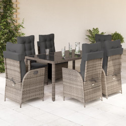7 Pcs conjunto de jantar p/ jardim c/ almofadões vime PE cinza