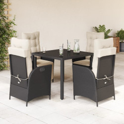 5 Pcs conjunto de jantar p/ jardim c/ almofadões vime PE preto