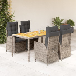 5 Pcs conjunto de jantar p/ jardim c/ almofadões vime PE cinza