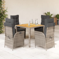 5 Pcs conjunto de jantar p/ jardim c/ almofadões vime PE cinza