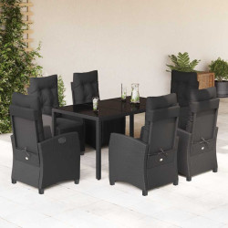 7 Pcs conjunto de jantar p/ jardim c/ almofadões vime PE preto