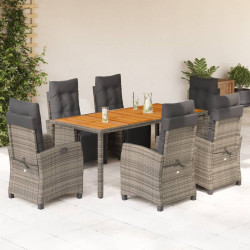 7 Pcs conjunto de jantar p/ jardim c/ almofadões vime PE cinza