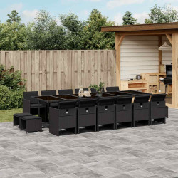 17 Pcs conjunto de jantar p/ jardim c/ almofadões vime PE preto