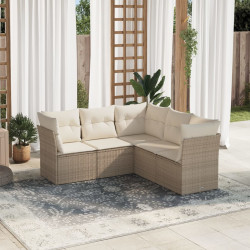 5 Pcs conjunto de sofás p/ jardim com almofadões vime PE bege