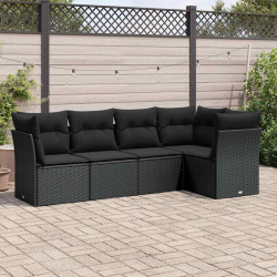 5 Pcs conjunto sofás de jardim com almofadões vime PE preto