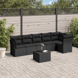 7 Pcs conjunto de sofás p/ jardim c/ almofadões vime PE preto