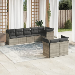 8 Pcs conj. sofás jardim c/ almofadões vime PE cinzento-claro