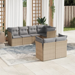 7 Pcs conjunto de sofás p/ jardim com almofadões vime PE bege