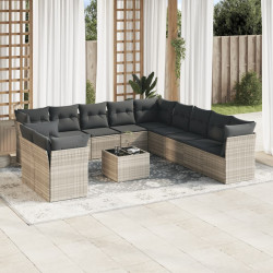 12 Pcs conj. sofás jardim com almofadões vime PE cinzento-claro