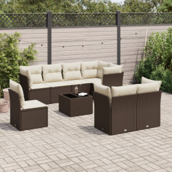 9 Pcs conjunto sofás p/ jardim c/ almofadões vime PE castanho