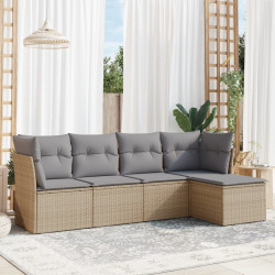 5 Pcs conjunto de sofás p/ jardim com almofadões vime PE bege