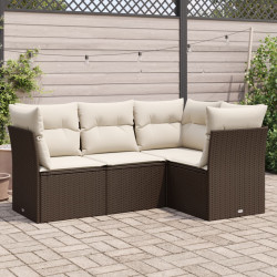 4 Pcs conjunto sofás de jardim c/ almofadões vime PE castanho