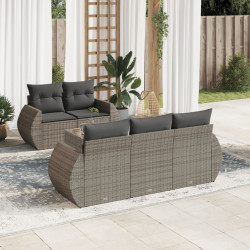 6 Pcs conjunto sofás de jardim com almofadões vime cinzento