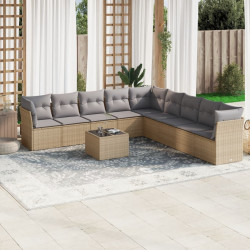 10 Pcs conjunto de sofás p/ jardim com almofadões vime PE bege