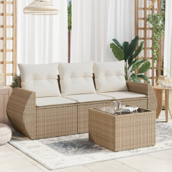 4 Pcs conjunto de sofás para jardim c/ almofadões vime PE bege