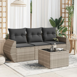 4 Pcs conj. sofás jardim c/ almofadões vime PE cinzento-claro