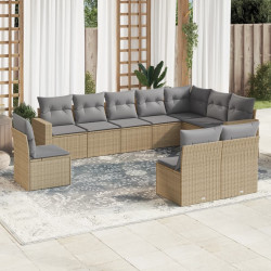 10 Pcs conjunto de sofás p/ jardim com almofadões vime PE bege
