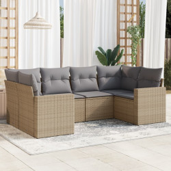6 Pcs conjunto de sofás p/ jardim com almofadões vime PE bege