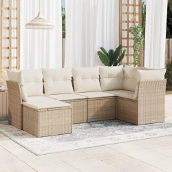 6 Pcs conjunto de sofás p/ jardim com almofadões vime PE bege