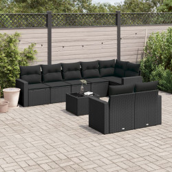 9 Pcs conjunto de sofás p/ jardim c/ almofadões vime PE preto