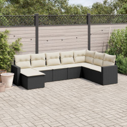 8 Pcs conjunto sofás de jardim com almofadões vime PE preto