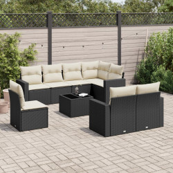 9 Pcs conjunto de sofás p/ jardim c/ almofadões vime PE preto