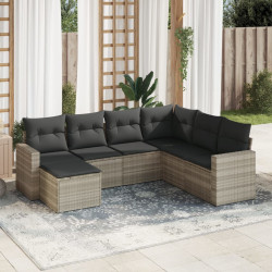 7 Pcs conj. sofás jardim com almofadões vime PE cinzento-claro