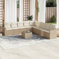 10 Pcs conjunto de sofás p/ jardim com almofadões vime PE bege