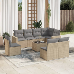 9 Pcs conjunto de sofás p/ jardim com almofadões vime PE bege